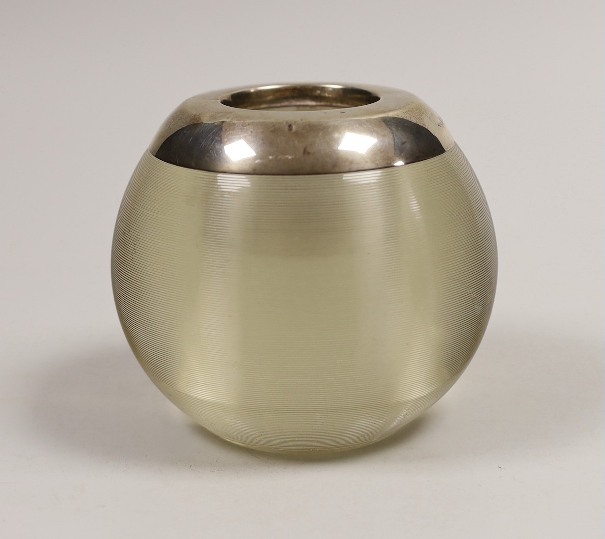 A George V large silver mounted glass match strike, John Grinsell & Sons, Birmingham 1925, height 11cm.